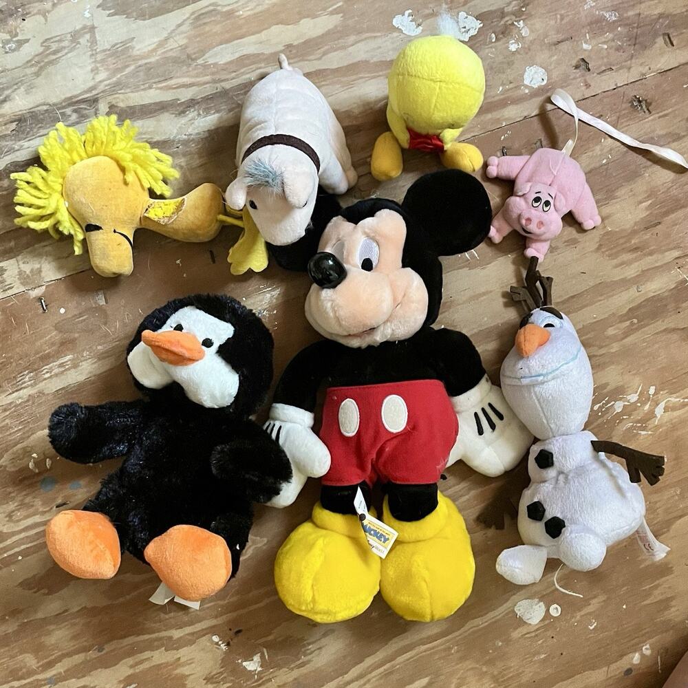 Disney Plush Lot: Mickey Mouse, Woodstock, Olaf, + More Stuffed Animals